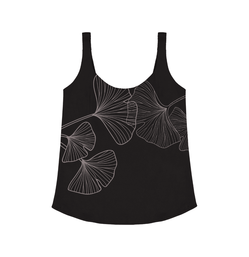 Charmeuse Silk Camisole Tank Top in Black with White Ginkgo Leaf Print –  STEF MOUCHIE
