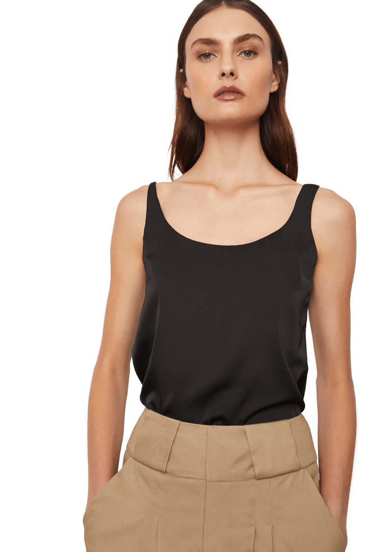 Charmeuse Silk Camisole Tank Top in Black - STEF MOUCHIE