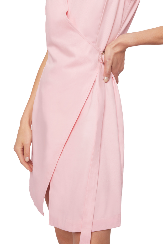 Crossed Front Asymmetric Closure Stratton MOUCHIE – O STEF Dress Sheath Pink in Solid